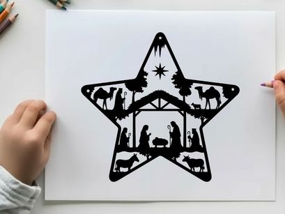 Christmas star silhouette nativity scene icon