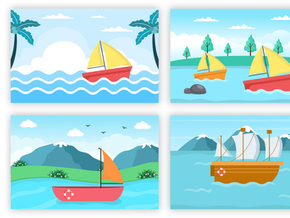 15 Sailing Boat with Sea or Lake View Illustration