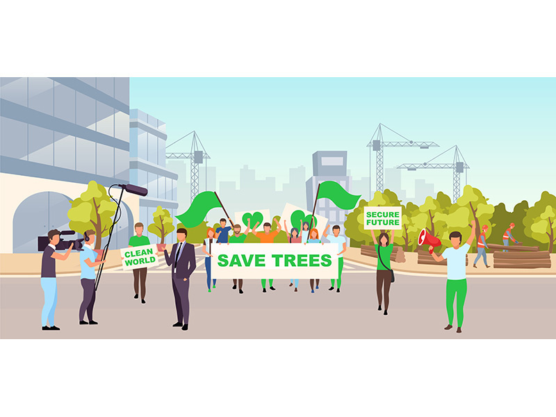 Save trees social protest flat illustration