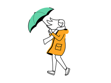 Woman in raincoat flat contour vector illustration preview picture