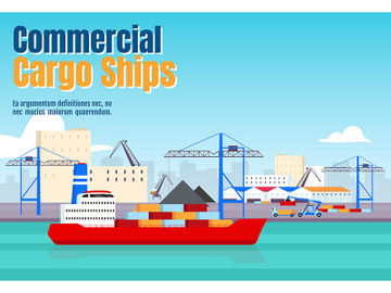 Commercial cargo ships banner flat vector template preview picture