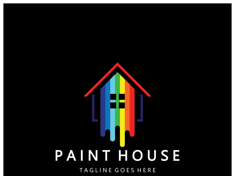 logo icon illustration house paint with a blend of brushes and rollers for house wall paint design, minimalist house, painting, interior, building, property business, wallpaper, vector concept