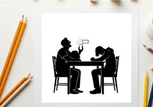 Silhouette of family sitting at a table with a child playing