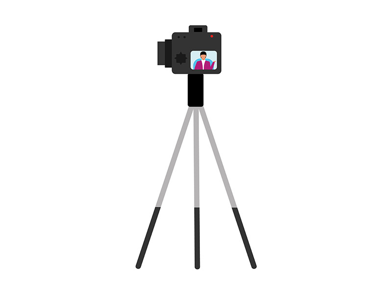 Camera on tripod semi flat color vector object