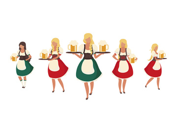 Female Oktoberfest beer servers semi flat color vector characters preview picture