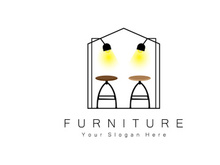 Furniture Logo Design, Home Furniture Illustration Table Icons, Chairs, Cupboards, Lamps