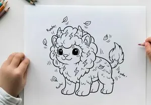 Cute cartoon sheep with thunder vector illustration