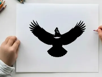 Silhouette of a bird in flight with outstretched wings preview picture