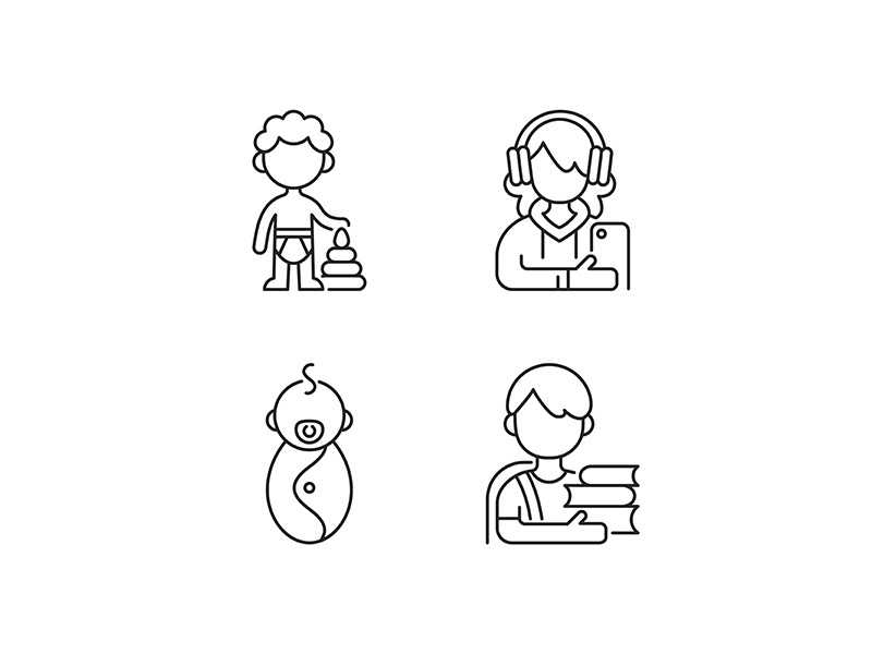 Aging process linear icons set