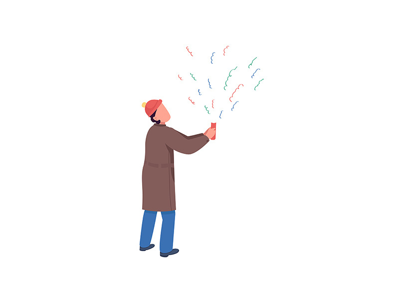 Person with firecracker flat color vector faceless character