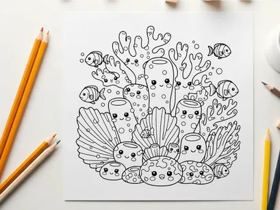 Cute sea creatures underwater vector illustration flat design