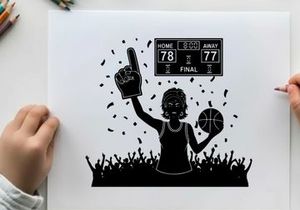 Silhouette of a basketball fan celebrating a home team victory silhouette