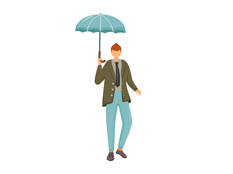 Man in green jacket flat color vector faceless character