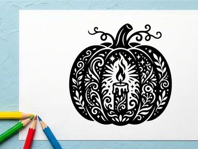 Halloween pumpkin with candle silhouette for spooky holiday decor