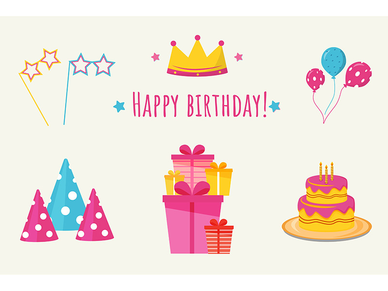 Birthday party flat vector illustrations set