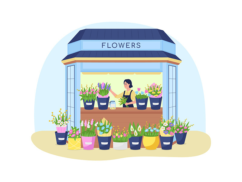 Florist kiosk 2D vector web banner, poster