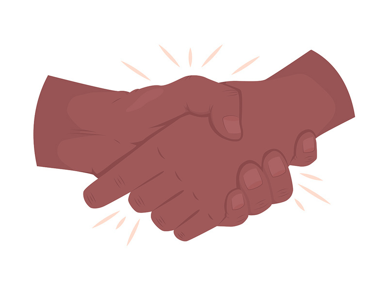 Two men shaking hands semi flat color vector hand gesture