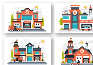 10 Fire Station Building Illustration