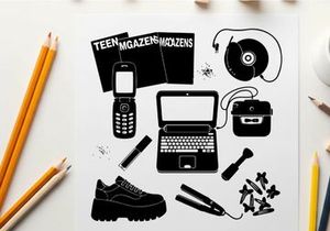 Retro teen items silhouette illustration