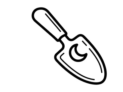 Hand-drawn Halloween shovel icon for spooky designs. Vector-style trick-or-treat candy scoop illustration for seasonal graphics.