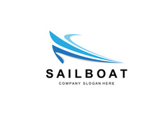 Sailboat Logo Design, Fishing Boat Illustration, Company Brand Vector Icon