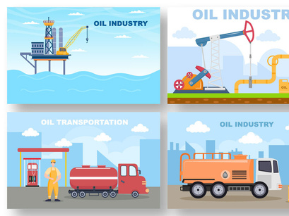 15 Oil Gas Fuel Industry Vector Illustration
