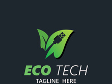 Eco technology business vector design modern. Nature technology logo with leaf and circuit tech minimalist vector illustration