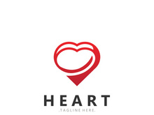 Heart logo design template, luxury ribbon Valentines day and love stripe logotype