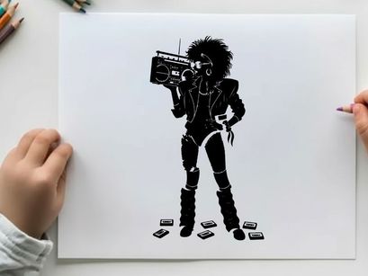 Silhouette of a woman holding a boombox radio device