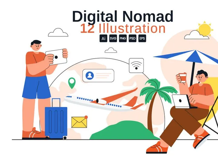 12 Digital Nomad Lifestyle Illustration