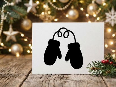 Black silhouette icon of winter mittens connected by a string on white background