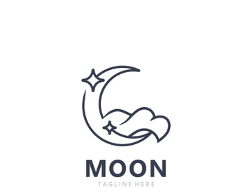 Moon elegant crescent and star logo design line in simple style outline background preview picture