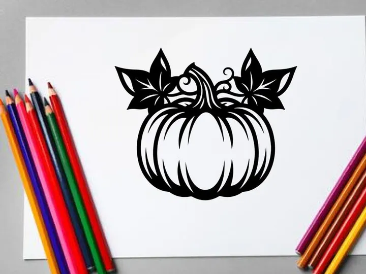 Stylized pumpkin with leaves for autumn or Halloween decor