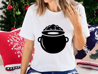 Black cooking pot with steam isolated on white background