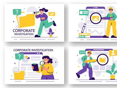 9 Corporate Investigation Vector Illustration