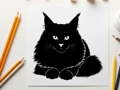 Silhouette of a black cat with chain around neck and paws