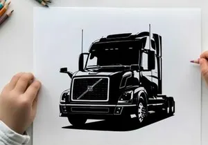 Silhouette of a volvo semi truck front view