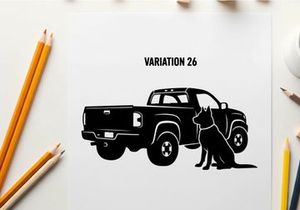 Silhouette of a pickup truck with a dog variation 26