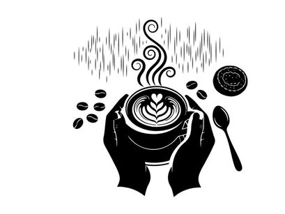 Silhouette of hands holding steaming cup of coffee silhouette