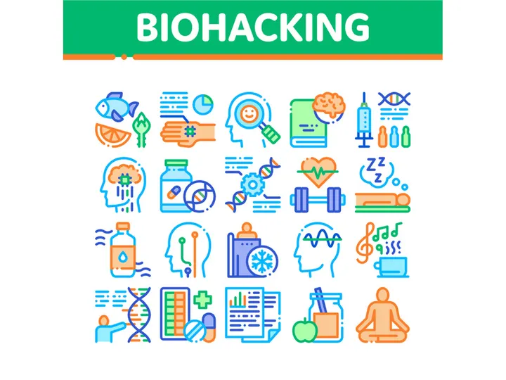 Biohacking Collection Elements Icons Set Vector
