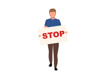 Man with stop placard semi flat color vector character preview picture