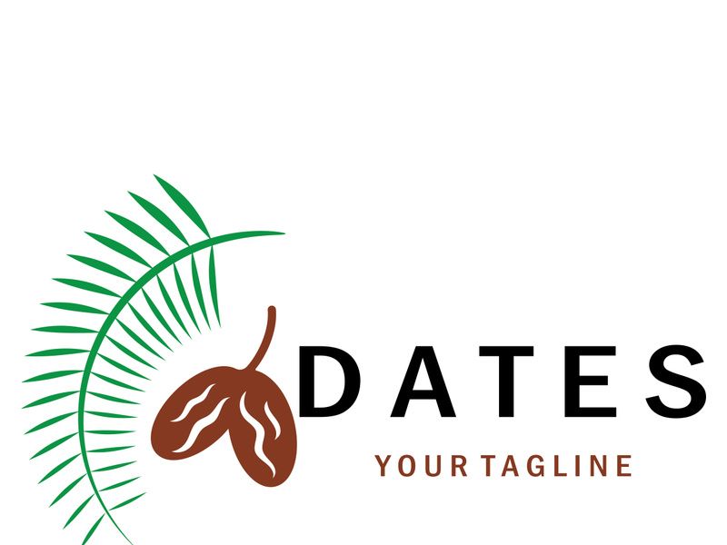 Date palm fruit plant logo design with leaves,seeds and date palm tree isolated background exotic organic plant.