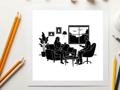 Silhouette of two people sitting in a living room with a plant and window