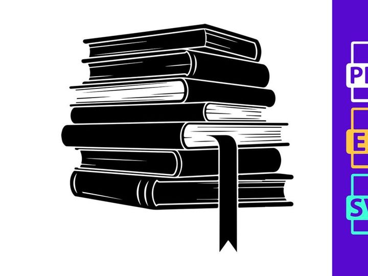 Stack of black books with quill pen education knowledge concept