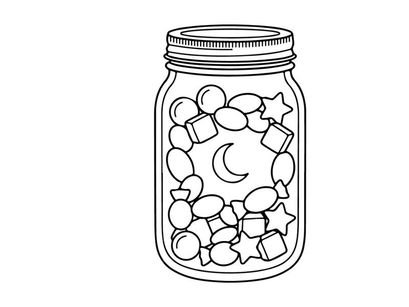 Marshmallow berbentuk bulan dan bintang dalam toples kaca. Permen putih yang imajinatif disimpan dalam wadah bening untuk pembuatan kue atau dekorasi.