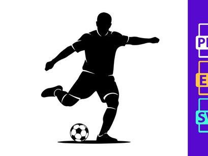 Soccer player kicking a ball in dynamic motion on the field
