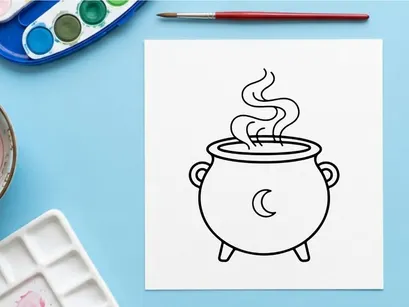 Witch cauldron with steam. Magic pot icon for halloween or fantasy design.