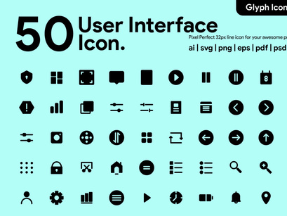 50 User Interface Glyph Icon