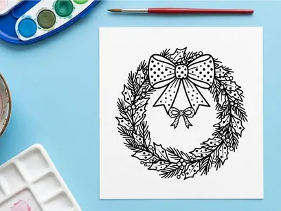 Ilustração de arte vetorial de grinalda de Natal com laço decorativo e folhas de azevinho