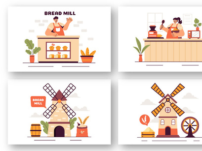 10 Traditional Bread Mill Illustration